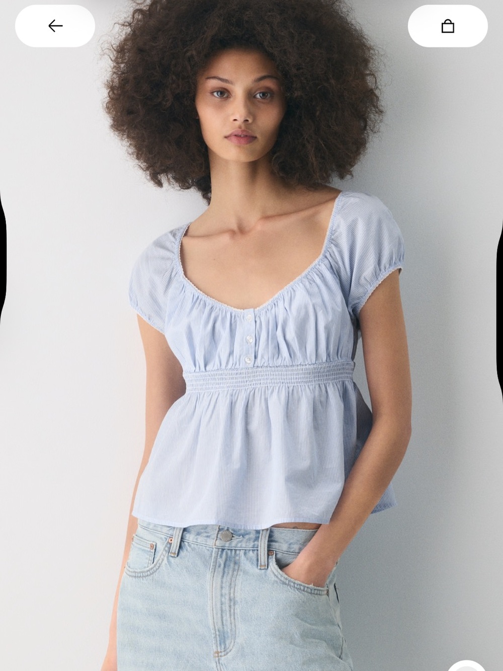 Aritzia Light Blue Scoop-Neck Poplin Blouse